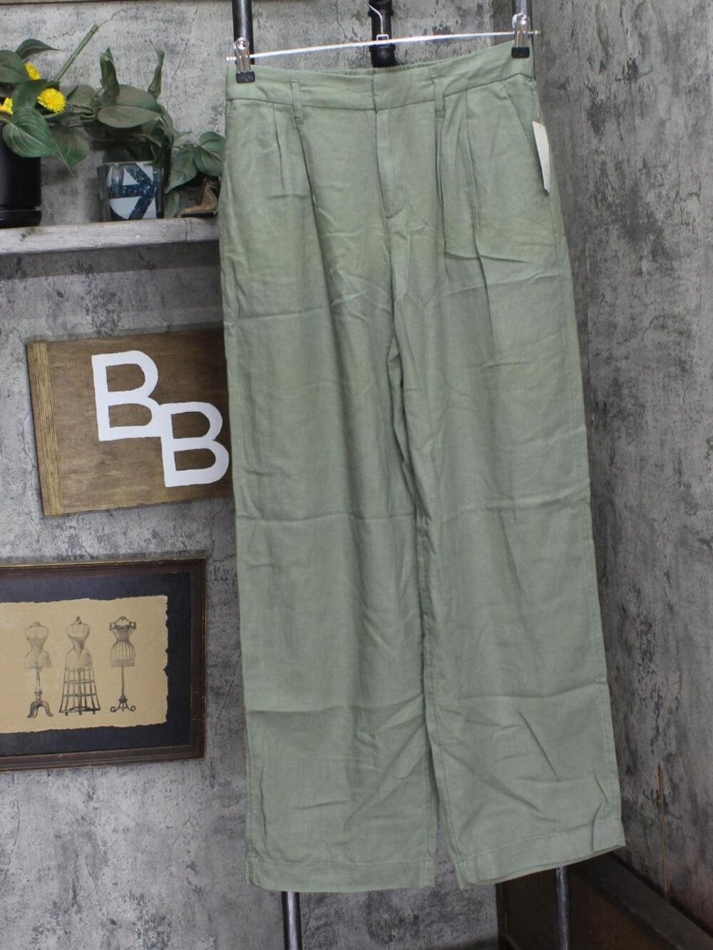 A New Day Green A Day High Rise Linen Pleat Front Straight Trousers 6